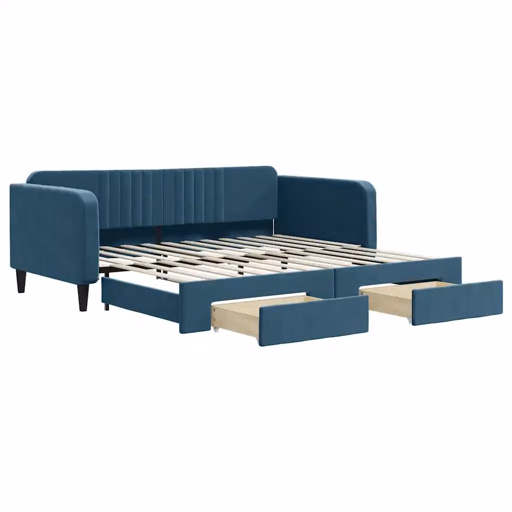 Divano Letto Estraibile con Cassetti vidaXL in Velluto Blu per Soggiorno e Camera da Letto L/P/H: 223 x 100 x 75 cm – 2