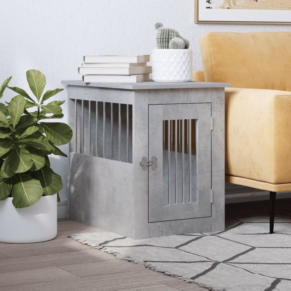 Gabbia per cani vidaXL in legno e metallo, colore grigio cemento, L 45 cm x P 62 cm x H 59 cm