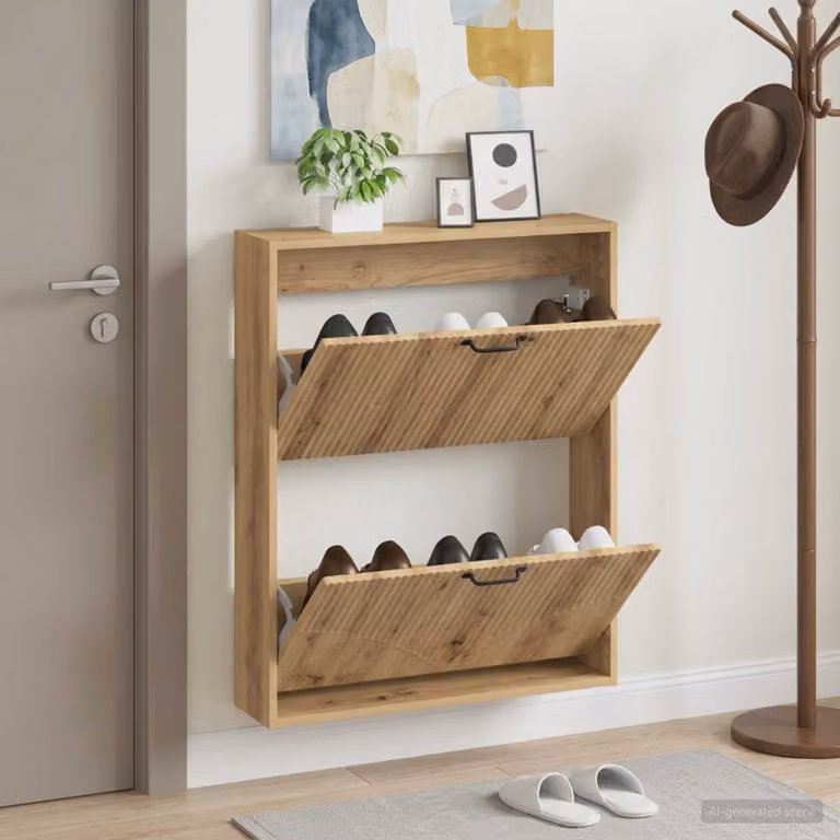vidaXL Mobiletto per Scarpe da Muro HOORN Moderno in Legno e Metallo L/P/H: 71 x 17 x 86 cm