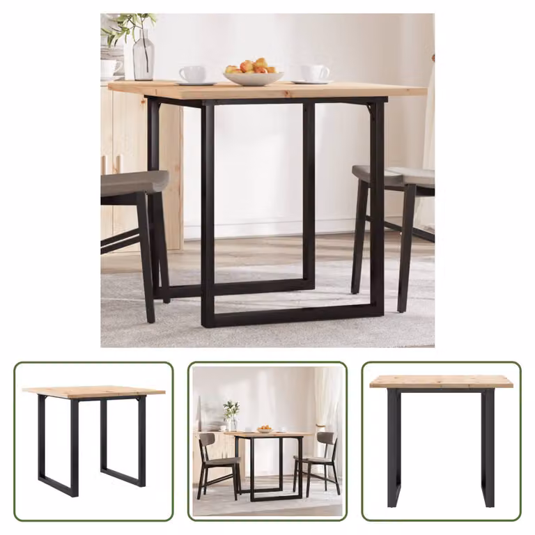 The Living Store Tavolo da pranzo O-frame 80x80x75,5 cm in pino massiccio e ghisa