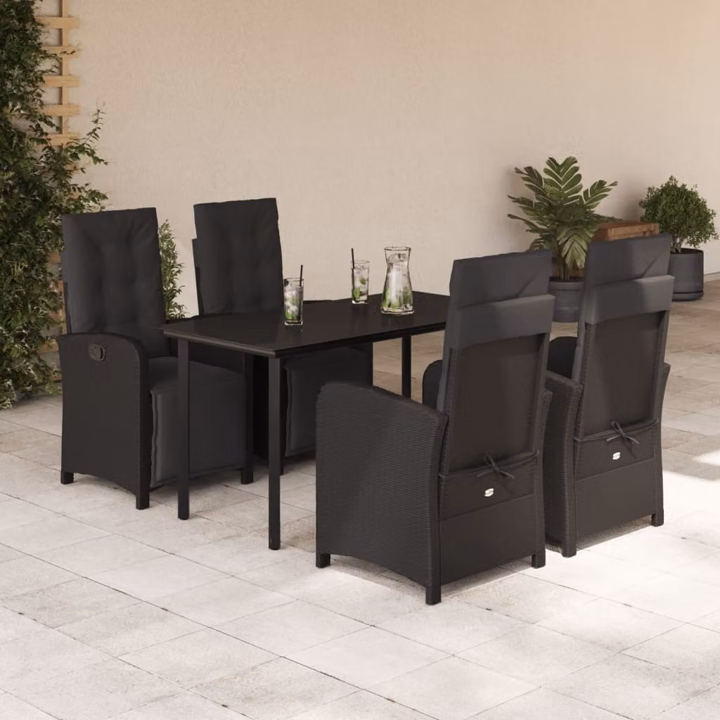 Maison Exclusive - Set da Pranzo da Giardino 5 pz Nero con Cuscini in Polyrattan
