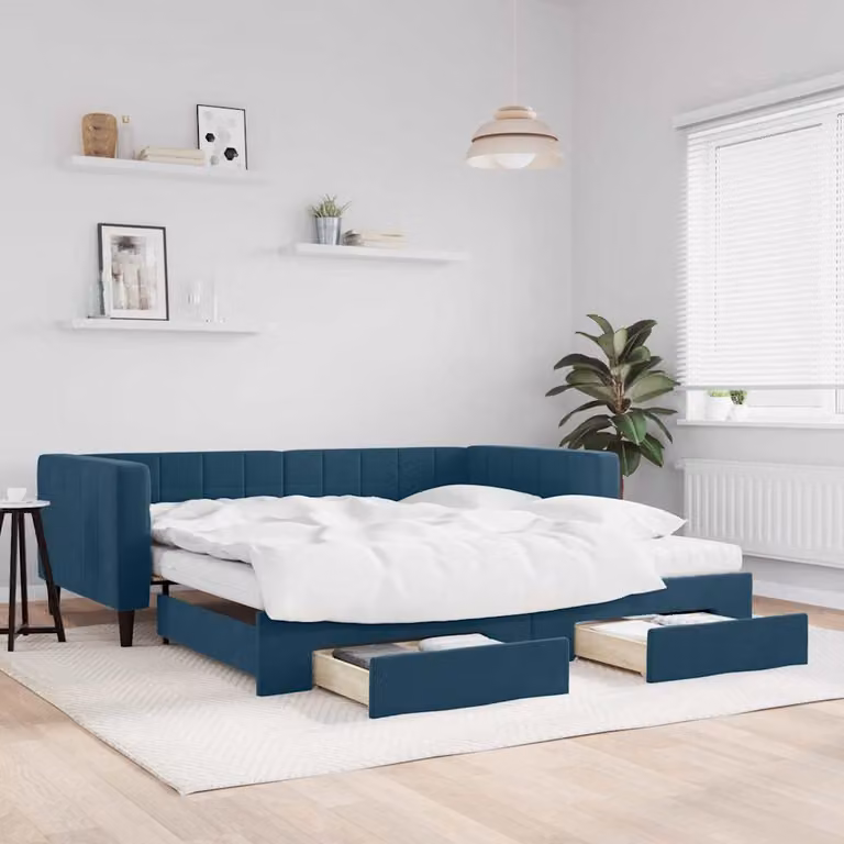 vidaXL Divano Letto Moderno in Velluto Blu con Cassetti L/P/H: 223 x 100 x 68 cm