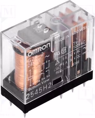 1 relè: elettromagnetico. Bobina: 24VAC, 5A/250VAC. Modello: G2R-2, 24VAC, elettromagnetico