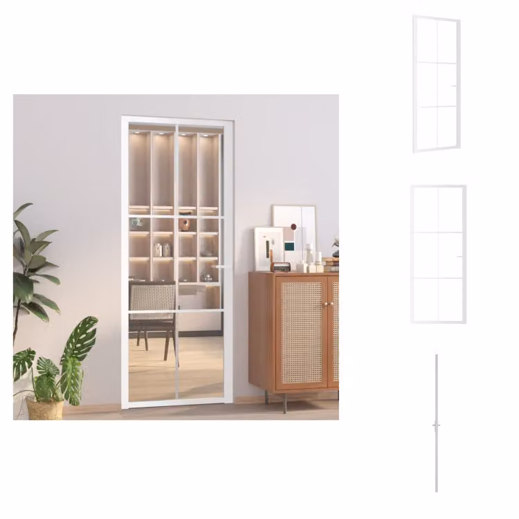 vidaXL Porta interna 83x201,5 cm Vetro di sicurezza temperato bianco e alluminio - Porte d'ingresso