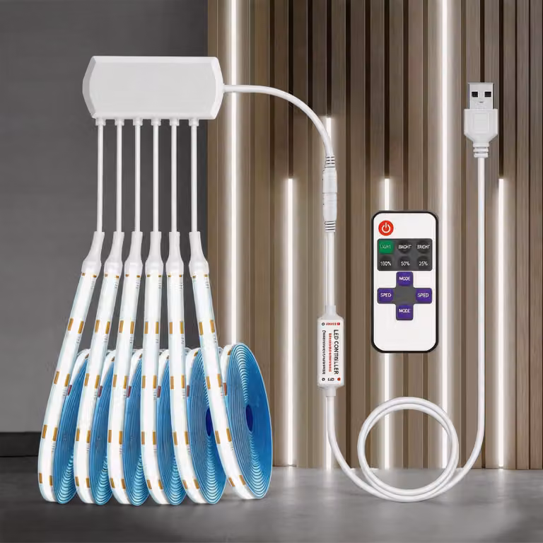 Set di 6 strisce LED bianche COB da 1 metro, con alimentazione USB a 5V e telecomando