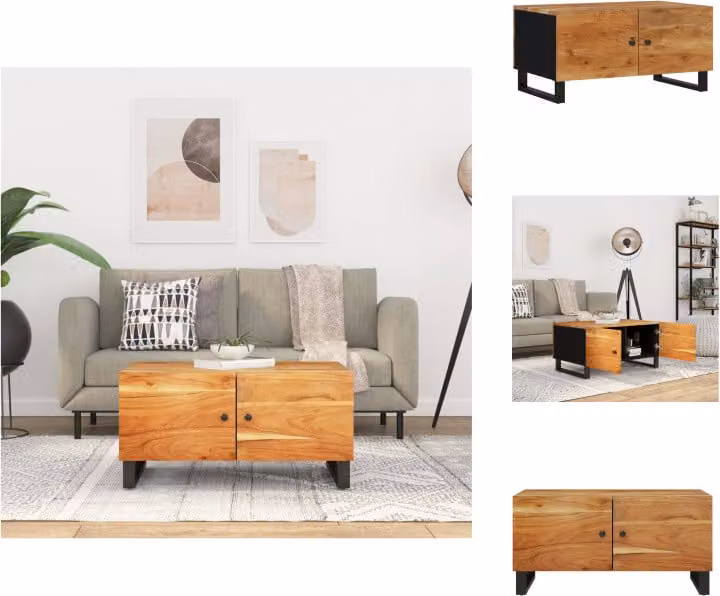 vidaXL Tavolino 80x50x40 cm in legno massiccio di acacia e materiale a base di legno - Tavolini da caffè