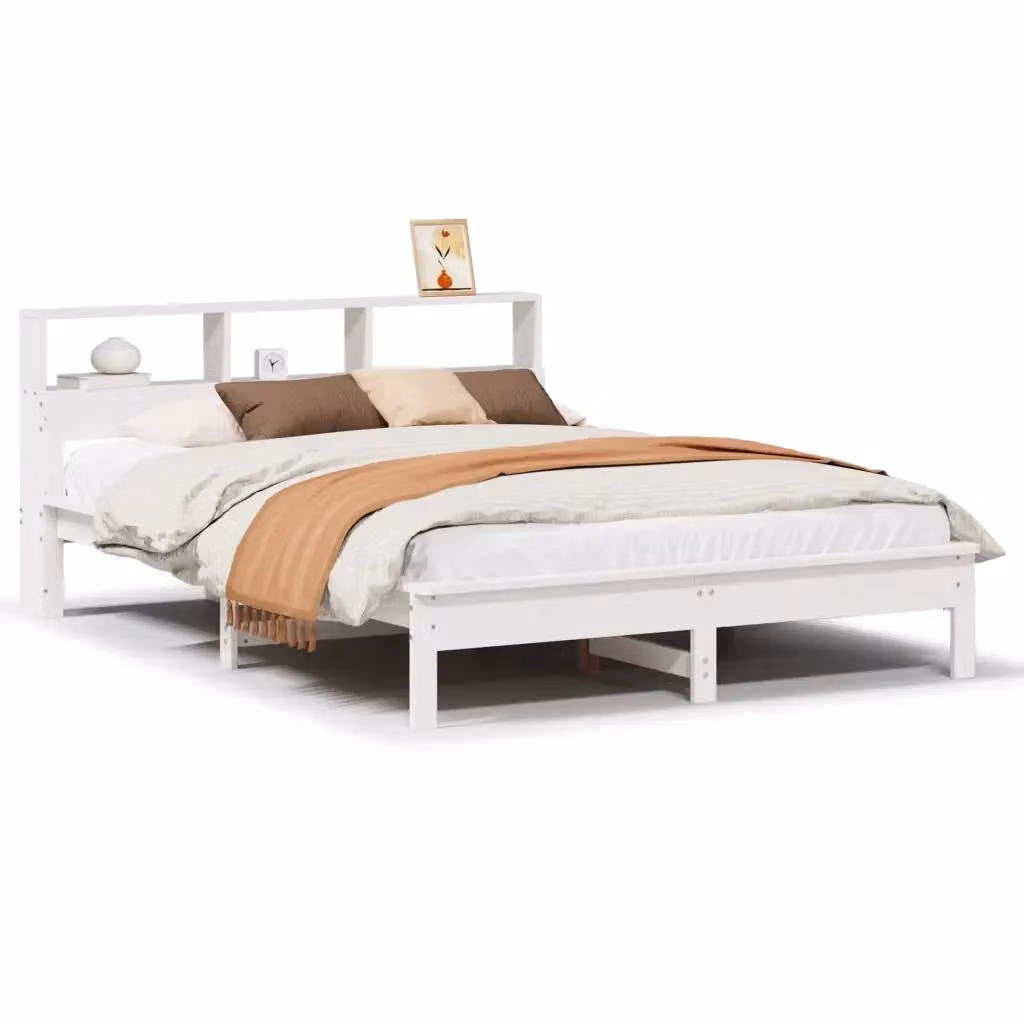 vidaXL Letto in Legno di Pino Massello Bianco con Doghe Fisse L/P: 160 x 200 cm – 2