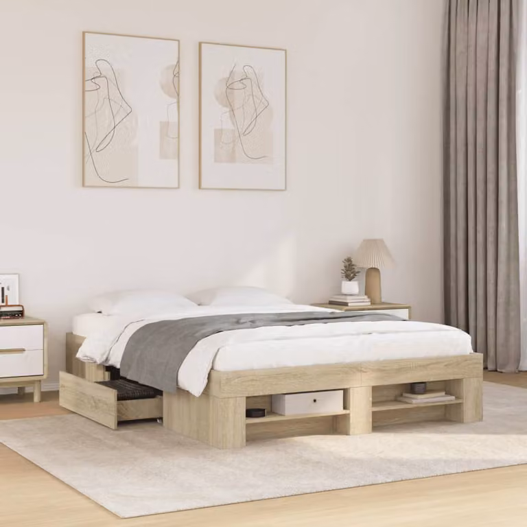 Giroletto senza materasso vidaXL in legno color rovere con doghe rigide L/P/H: 200 x 120 x 33 cm