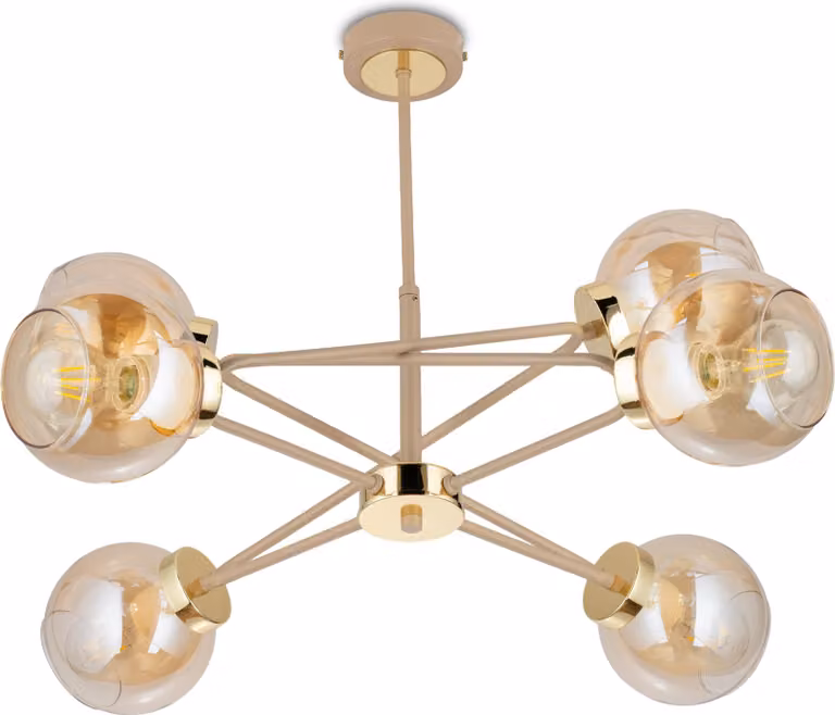 Howhomely | Plafoniera - Cris - 60 Cm - Beige con accenti dorati - Design moderno - 6 luci in vetro