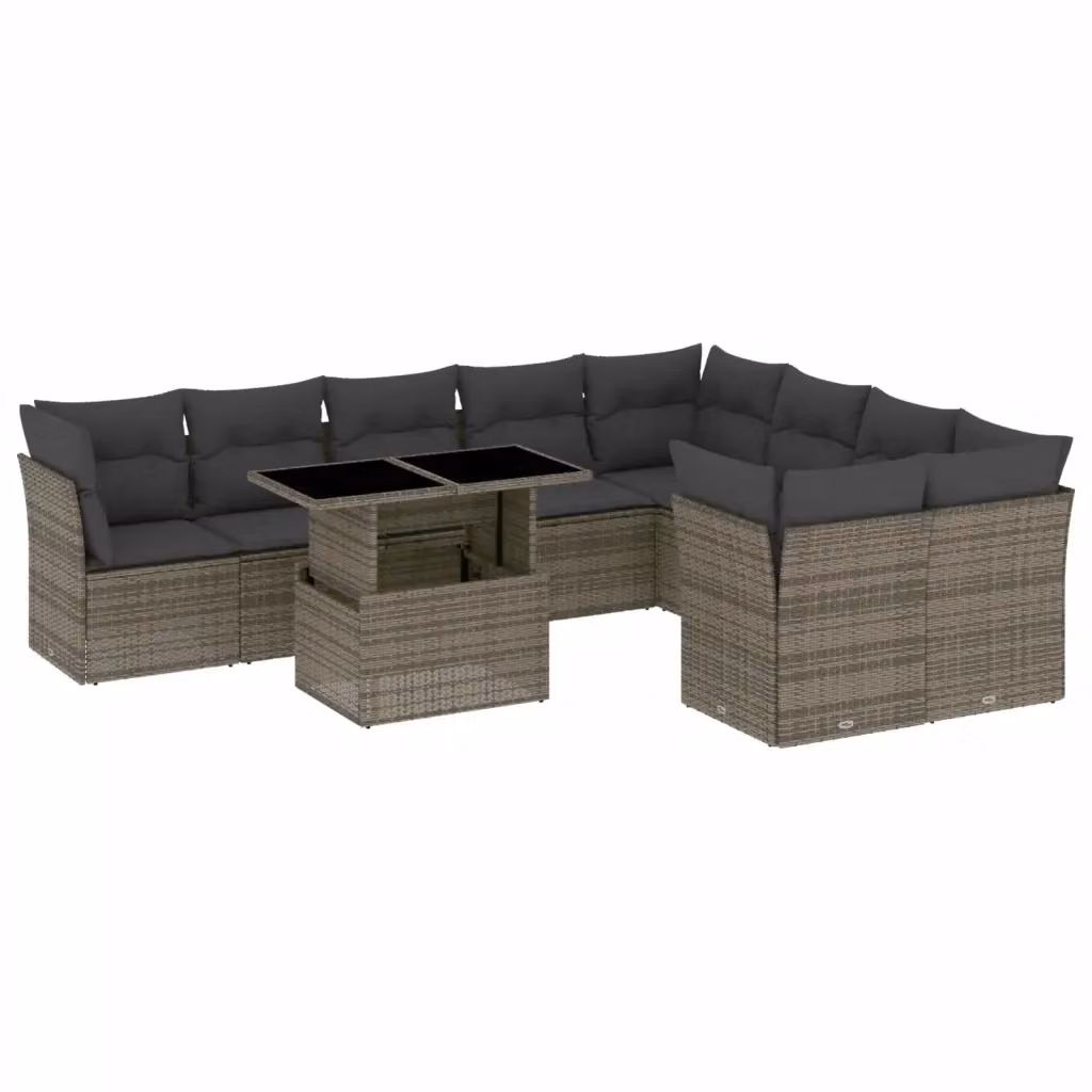 Set Divano da Giardino vidaXL 10 pz a Forma a L con Cuscini Grigio in Polyrattan e Tavolino da Esterno – 2