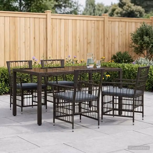 Set da pranzo per esterni 5 pz Nero polyrattan 3448936