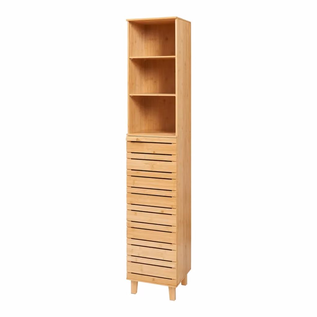 Mobile a Colonna Epind en.casa per Bagno e Ingresso in Bambù Naturale Beige, H 180 x L 33 x P 30 cm – 2