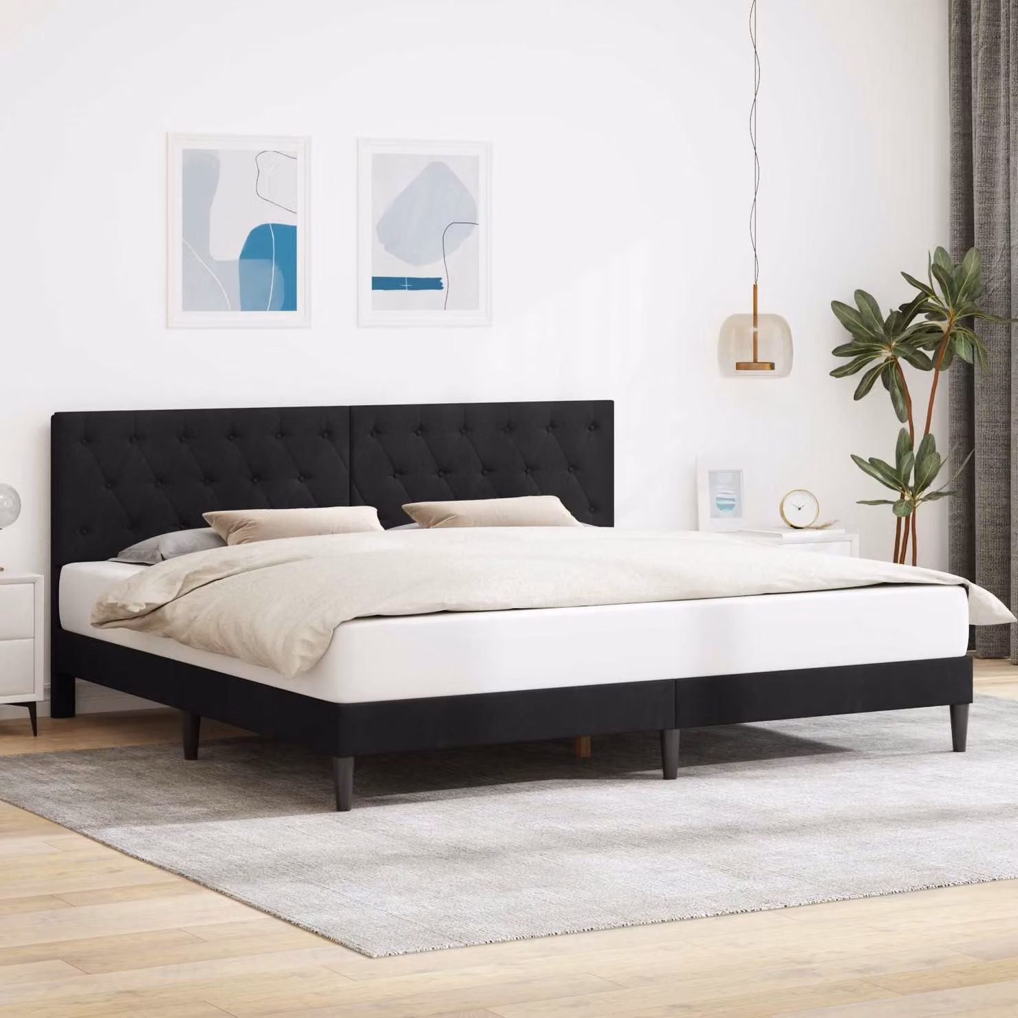 Struttura del letto con testiera vidaXL in velluto nero L/P/H: 180 x 200 x 140 cm