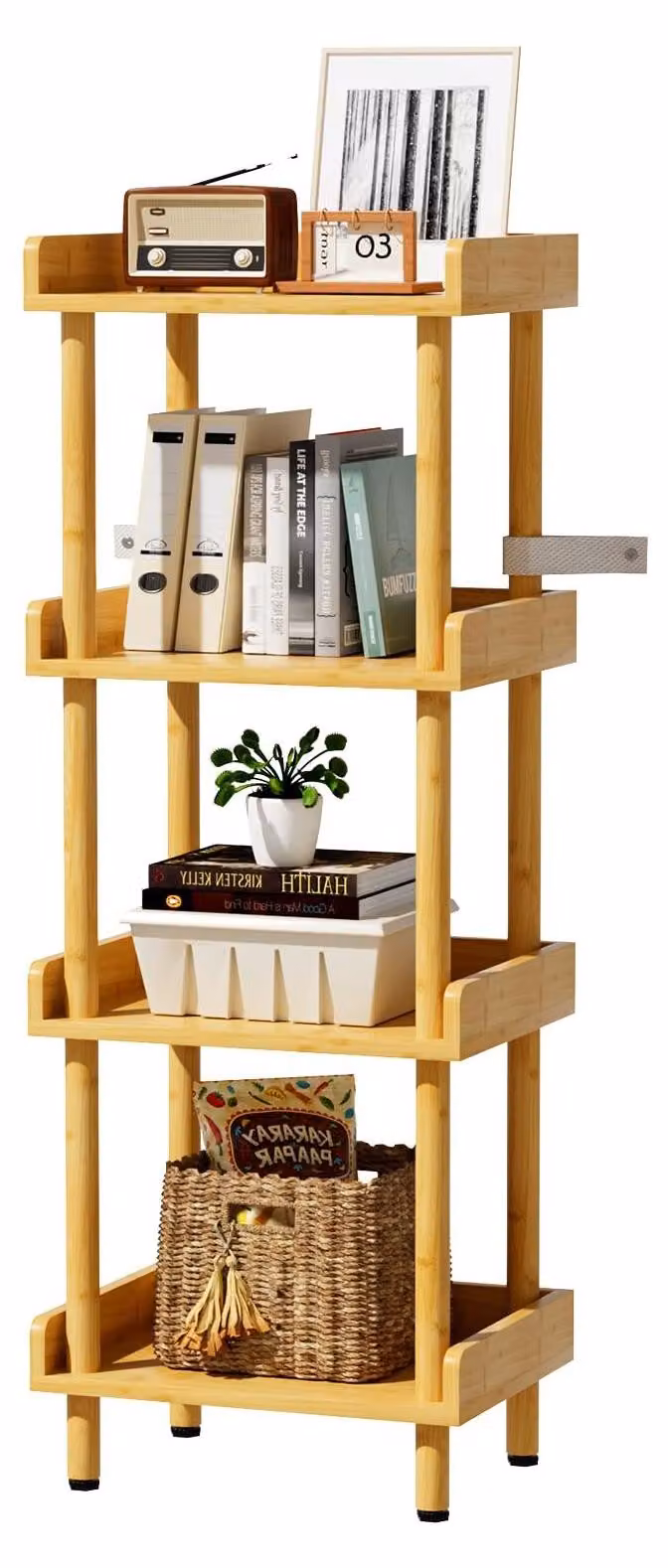 Solidchoice - Scaffale portaoggetti multifunzionale in bambù con 4 ripiani