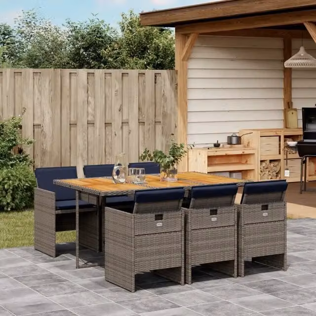 Set da pranzo da giardino da 7 pz con Cuscini Grigio 3277684