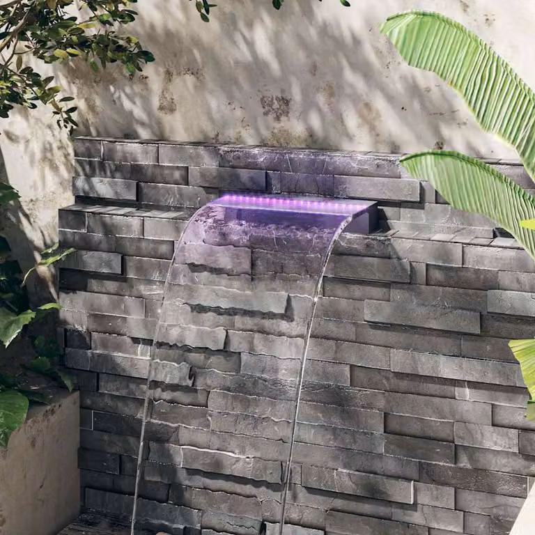 vidaXL Sfioratore a Cascata con LED RGB in Acrilico, Colori Grigio, Trasparente e Nero, L: 45 cm