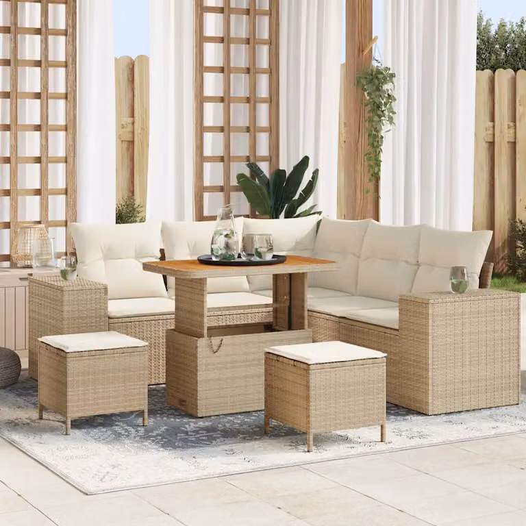 Set Divano da Giardino vidaXL 8 Pezzi a Forma di L con Cuscini Beige e Struttura in Metallo e Legno di Acacia