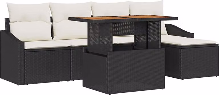 Set Divano da Giardino con archiviazione 6 pcs Nero Poly Rattan