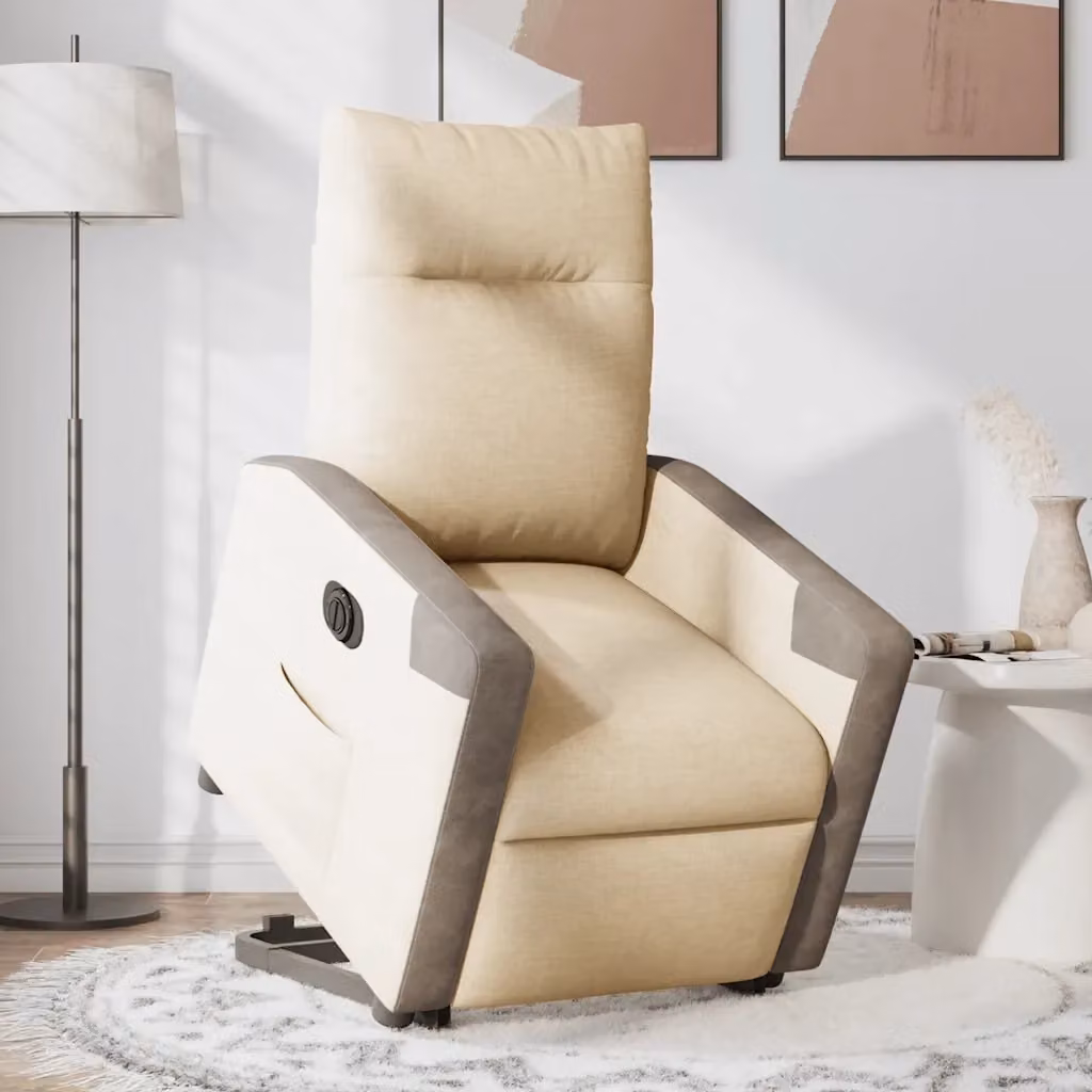 Poltrona Alzapersona Reclinabile Elettrica vidaXL in Tessuto con Braccioli, Beige o Grigio – 2