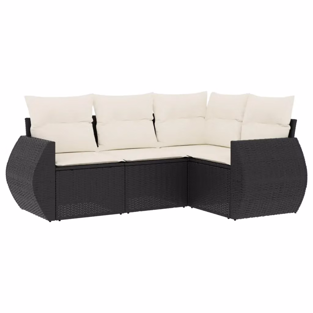 Set di divani da giardino vidaXL a forma di L composto da 4 pezzi con cuscini, struttura in metallo e rattan nero e bianco – 2