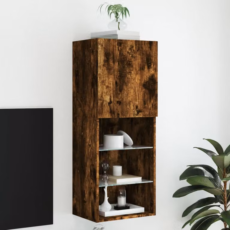 Mobile TV vidaXL con Luci LED in Rovere Fumo, L/P/H: 40,5 x 30 x 102 cm