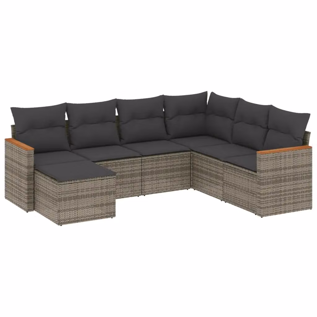 Set di divani da giardino vidaXL a forma di L composto da 7 pezzi con cuscini grigi in polyrattan e telaio in legno di acacia – 2