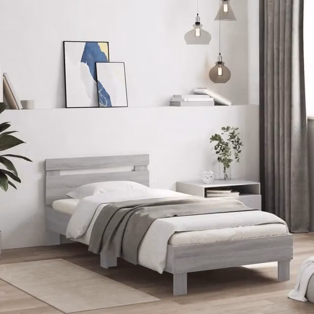 Letto con testiera Sonoma grigio vidaXL in legno multistrato L/P/H: 90 x 200 cm – 1