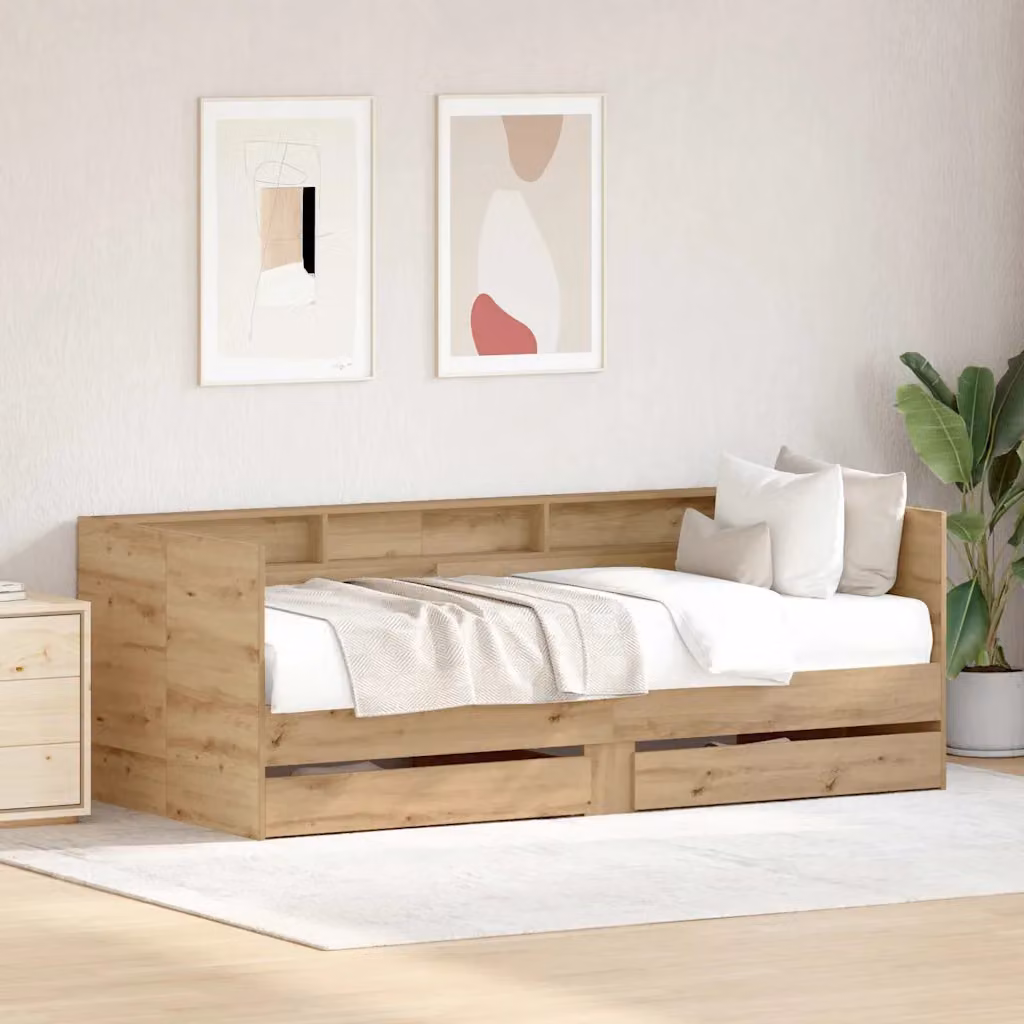 Daybed vidaXL in legno ingegnerizzato stile rustico color rovere e beige con cassetti L: 193 cm, P: 86,5 cm, H: 73 cm