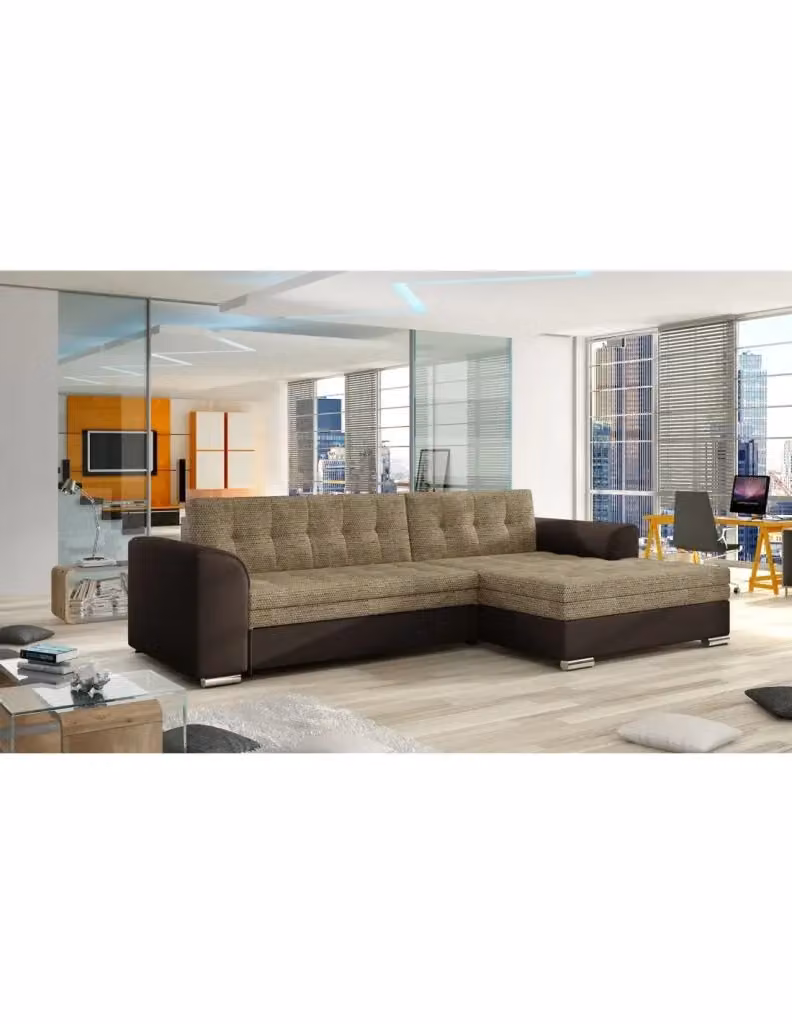 Divano angolo convertibile MEUBLORAMA CONFORTO 4 posti beige e marrone con angolo destro – 2