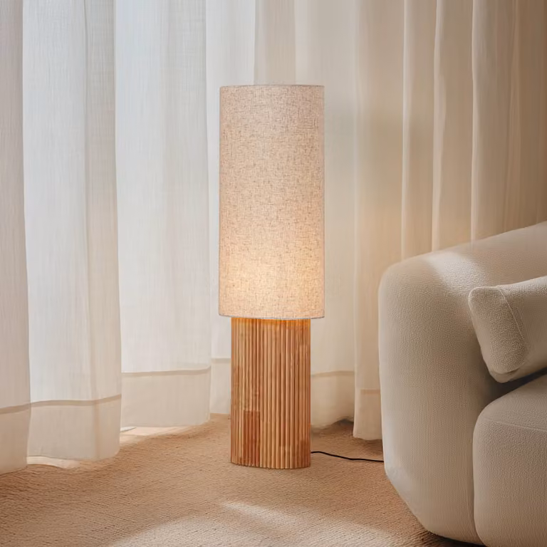 Lampada da terra Kimiko Lindby, Legno chiaro, Soggiorno / Sala da pranzo, Legno, Scandinavo, Lampada da terra