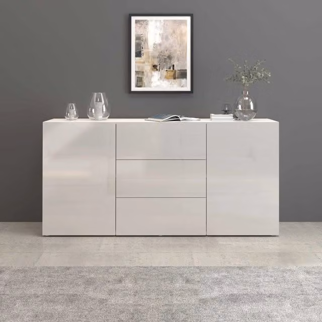 WHOUS Credenza Egypt a 2 ante e 3 cassetti bianco lucido 160x40x80 cm