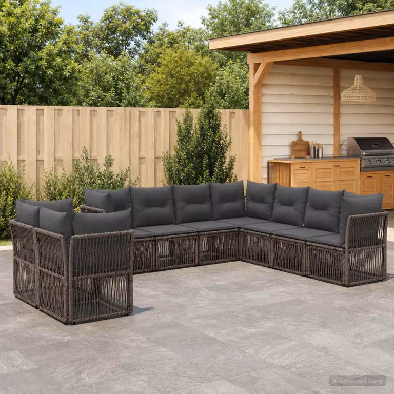 Set Divano da Giardino vidaXL 9 pz Grigio con Cuscini e Struttura in Metallo e Polyrattan a Forma di L