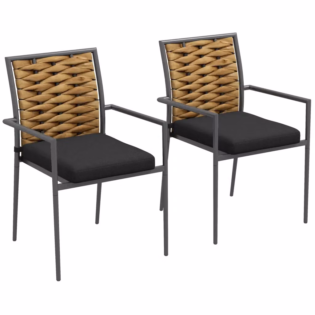 Sedie da giardino Minimal nere in polyrattan con cuscini, design moderno impilabile, L: 57 cm, P: 58 cm, H: 87 cm – 2