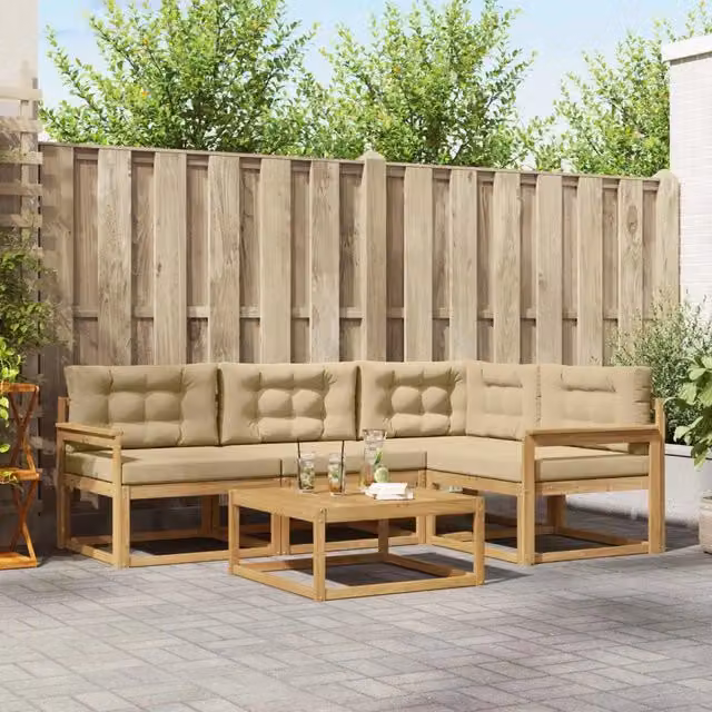 Set di divani da esterno 5 pz Bianco e Beige Poliestere 3386402