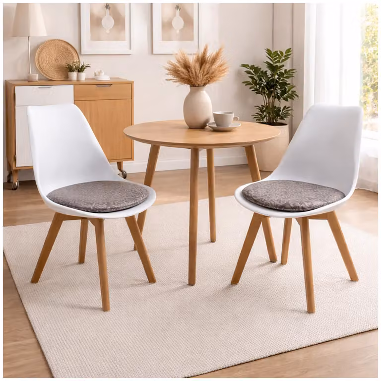Set di 2 sedie da sala da pranzo bianche con seduta in ecopelle Atlanta marrone con ornamenti
