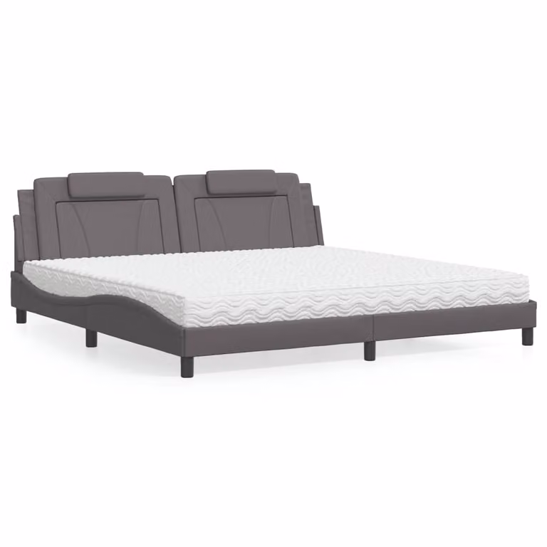 Letto Viana vidaXL con Materasso in Similpelle Grigio e Bianco, L/P/H: 200 x 200 x 74,5 cm
