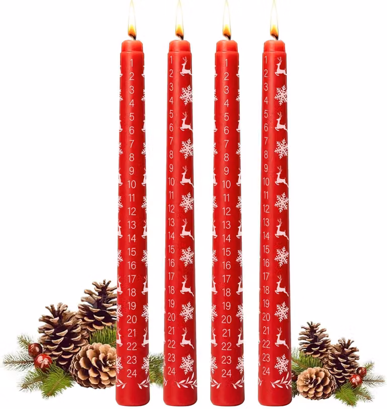 Set di candele per l'avvento, realizzate a mano, 4 pezzi, con motivo natalizio, ideali per il periodo delle feste
