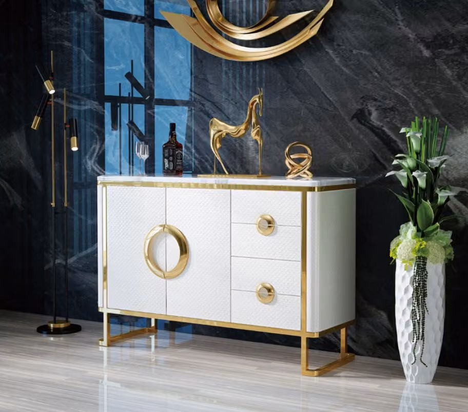 Edle Design Kommode Sideboard Italienische Kommoden Lowboards Leder Weiß Möbel