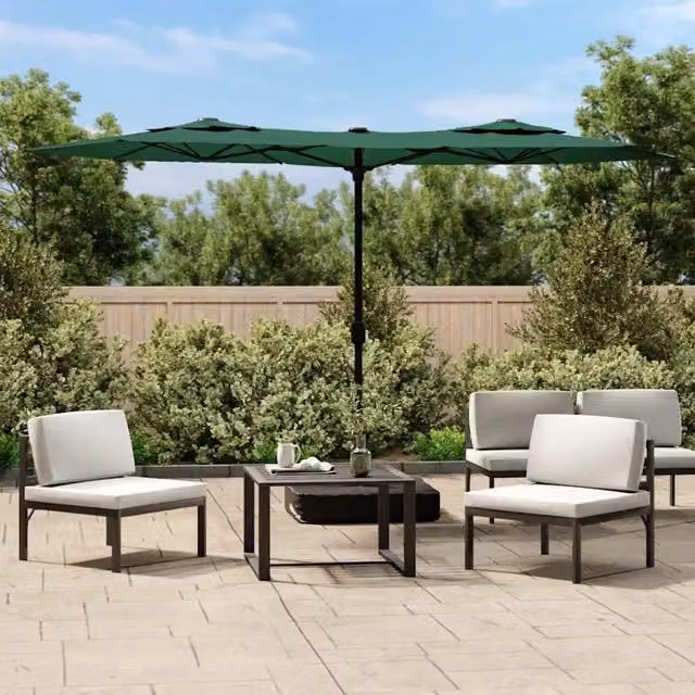 Ombrellone a Doppia Testa Videx con LED Verde in Poliestere e Acciaio L: 316 cm, P: 145 cm, H: 240 cm