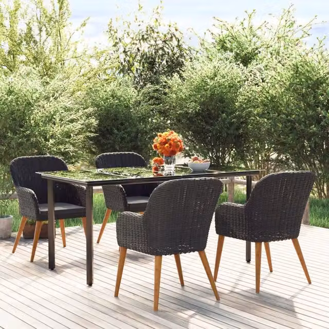 Set da Pranzo da Giardino 5 pz con Cuscini Nero 3156718