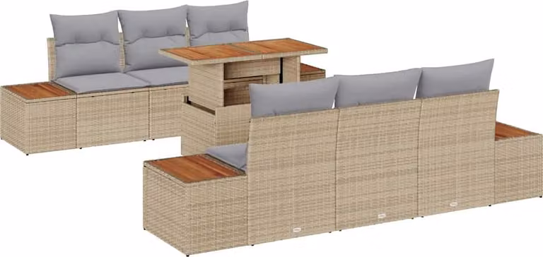 Set Divano da Giardino 7 pcs Beige Poly Rattan