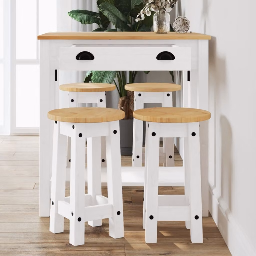 Set da Bar vidaXL in Legno di Pino Bianco composto da Tavolo e 4 Sedie