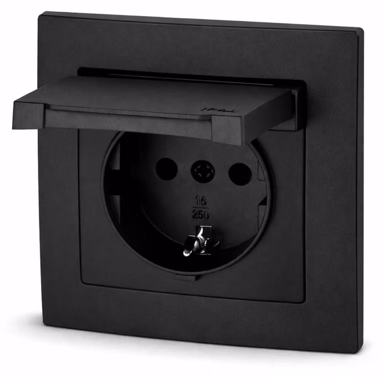Presa a muro IP44, serie Aqua, modello ET-1, colore nero