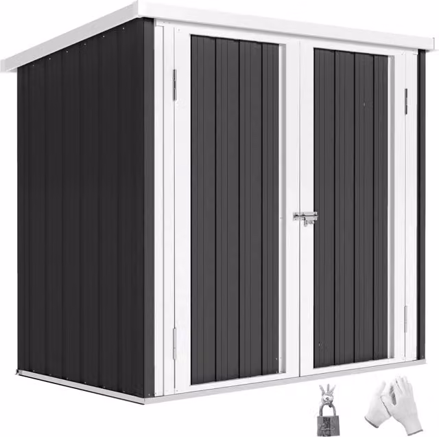 Casetta da giardino grande spazio di archiviazione esterno 147 x 86 x 134 cm doppia porta sicura tetto inclinato industriale in acciaio nero 21_0004183