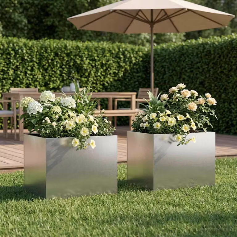 Set di 2 vasi da giardino vidaXL in acciaio inox color argento L: 40 cm, P: 30 cm, H: 30 cm