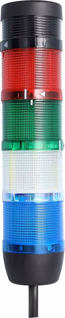 Colonna luminosa STEX24 blu-bianco-verde-rosso, 70 mm, 24 V CA/CC, luce lampeggiante a LED con cicalino, cavo da 2,5 metri, SS70-B4/24 127