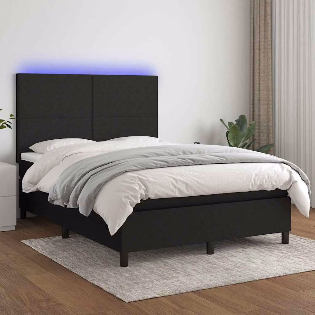 Letto a Molle con Materasso e LED vidaXL in Tessuto Nero L/P/H: 140 x 200 x 60 cm – 1