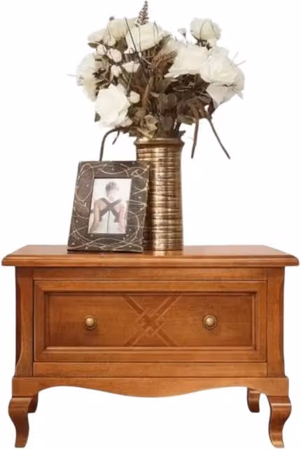 Comodino classico con 1 cassetto in legno intarsiato Bassano marrone Mobili 2G L: 62 cm, P: 43 cm, H: 41 cm – 1