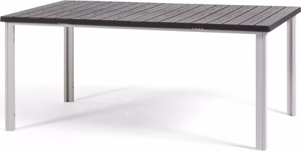 Tavolo rettangolare da esterno 180x90 cm, struttura in acciaio e doghe effetto legno, 8 posti a sedere, stile moderno per giardino o terrazza - THOMAS - Bianco/grigio