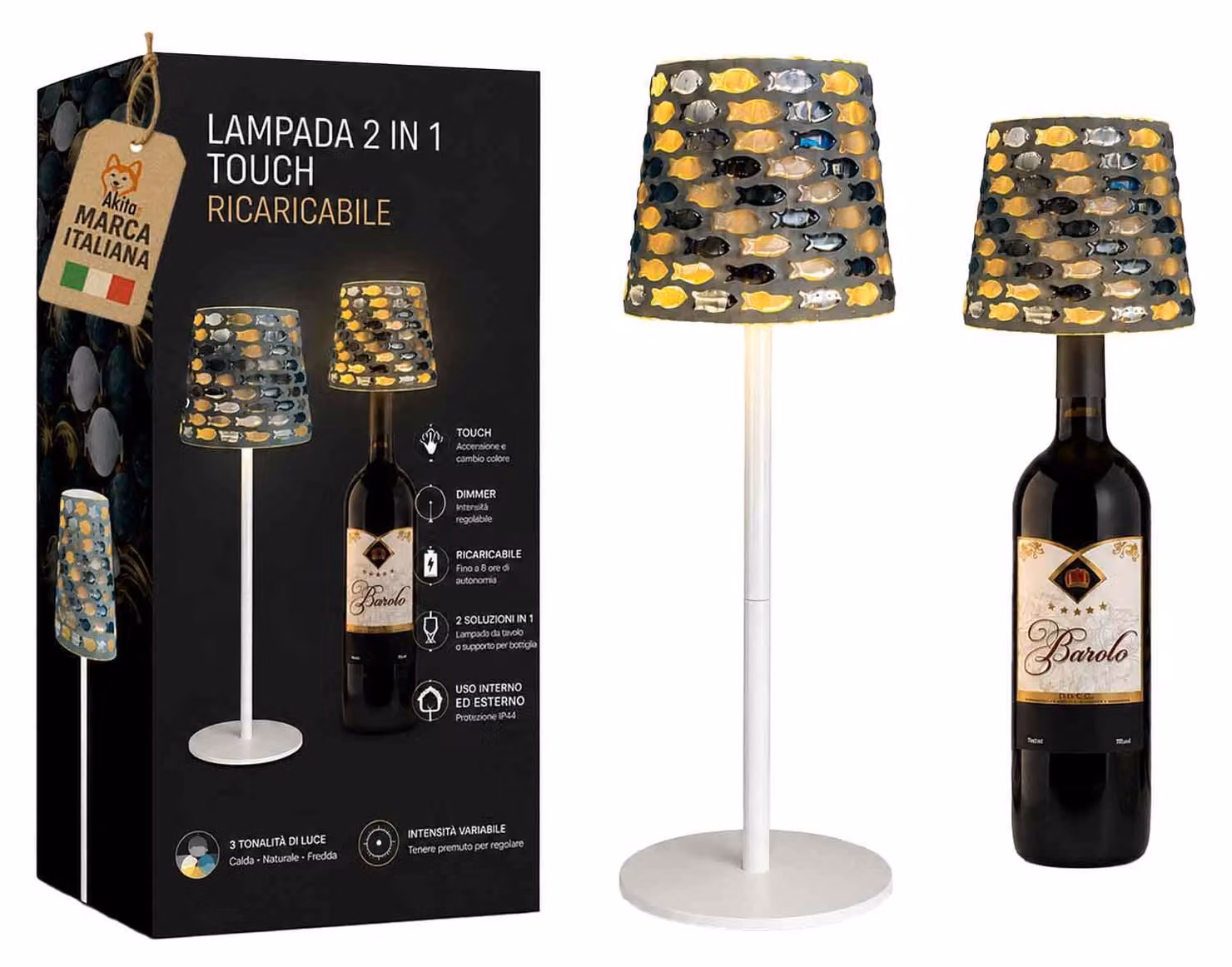 Akitaink Lampada da Tavolo LED Mosaico Fish Ricaricabile
